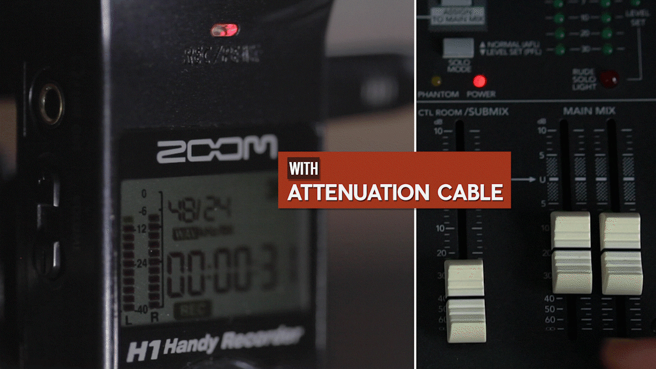 Connect-zoom-h1-to-mixer-attenuation-cable-zoom-h1-connected-to-mixer